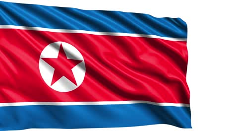 bandera de corea del norte con estructura de tela en el viento, con un canal alfa (loopable)