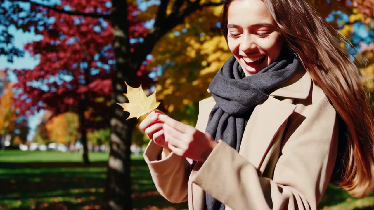 женщина наслаждается осенью в парке