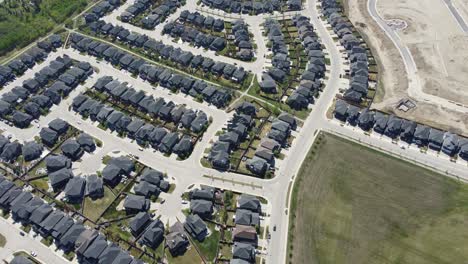aerial view of a suburban neighbourhood in calgary, alberta in summer.