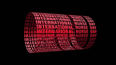 international nurse day red color text scrolling cylinder textured pattern wallpaper background concept. 4k 3d render seamless looping international nurse day motion design loop effect element.