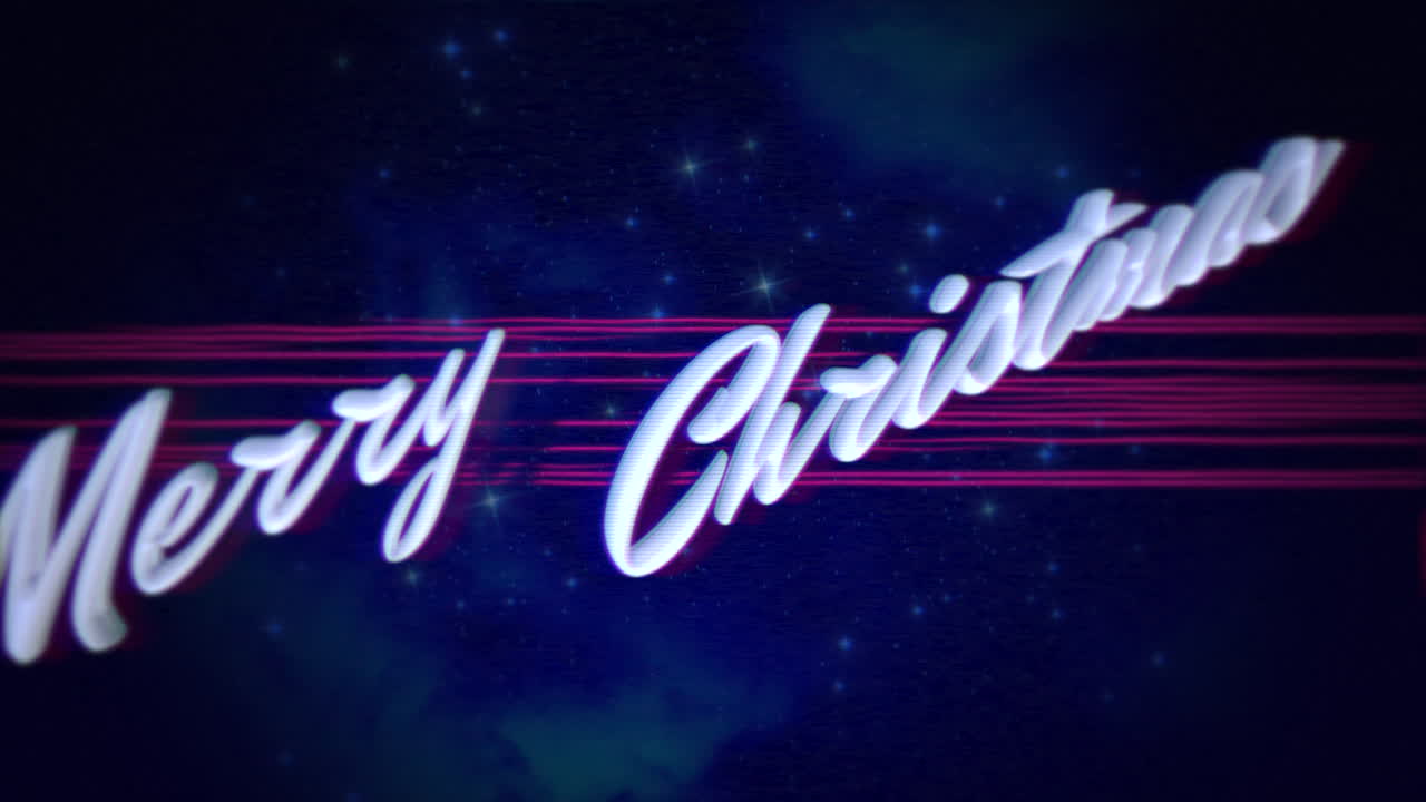 Testo introduttivo animato: Buon Natale e linee con effetto rumore in una galassia su sfondo festivo retrò