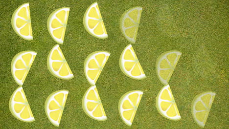 animation of single lemons floating on green background