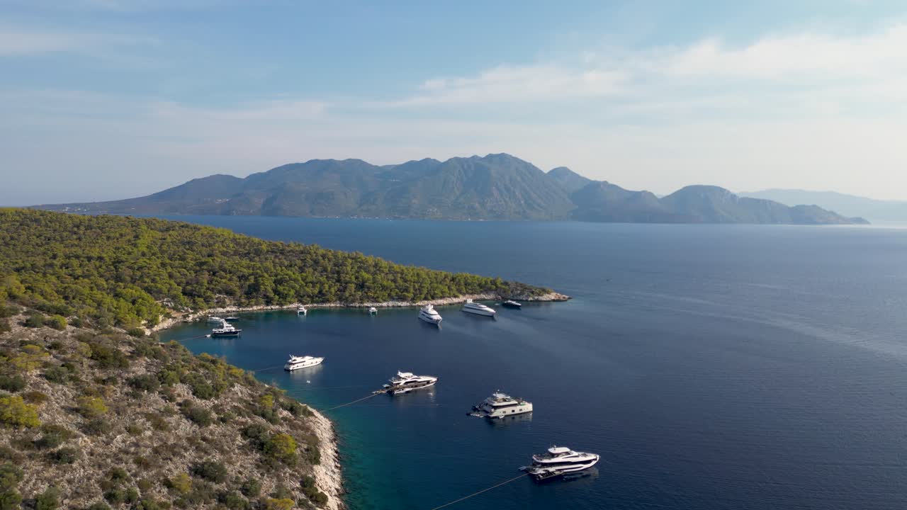 Flying over Agistri Island with Aegina Island in distance
