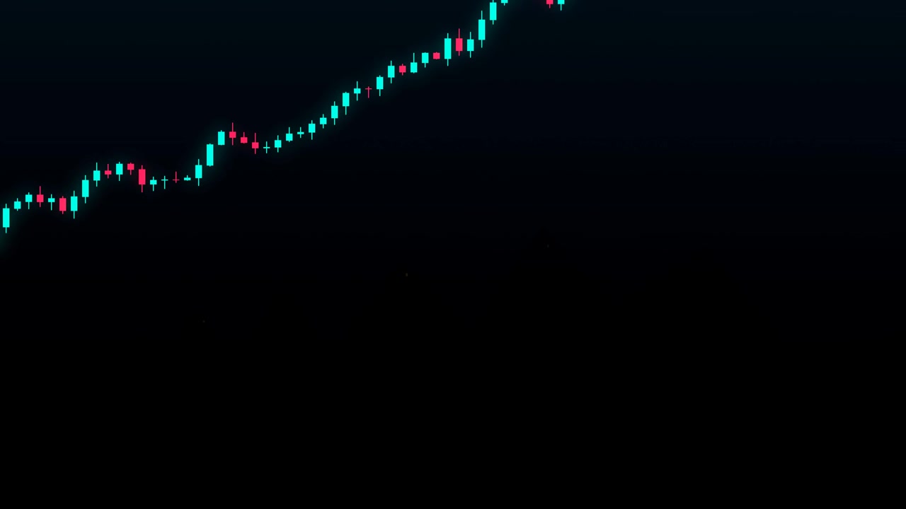 Rising Financial Stock Market Candlestick Chart on Dark Background
