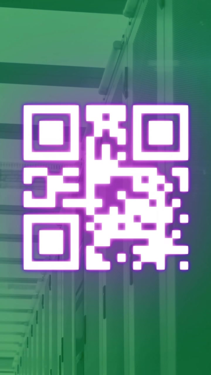 Animation of qr code and data processing over server room