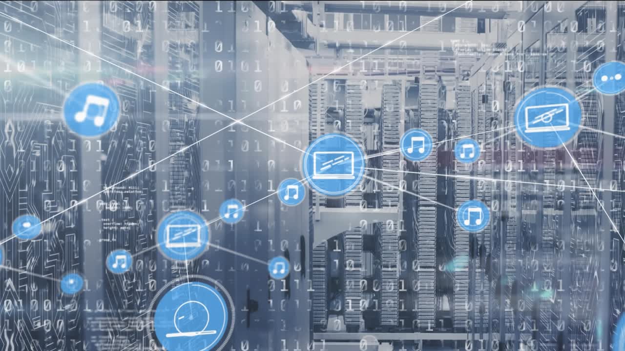Composizione di una rete di icone digitali su server di computer