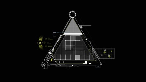 geometric composition of triangles, circles and squares on black background