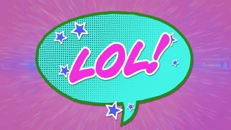 분홍색 배경에 레트로 녹색 음성 거품 위에 lol 텍스트의 애니메이션.