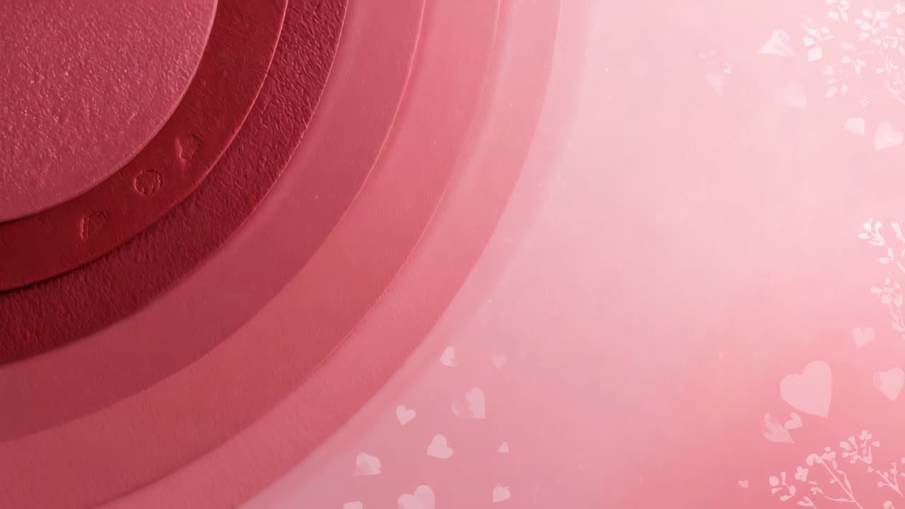 Animating nested rings shifting inward and scaling on pink backdrop, with hearts motif, copy space