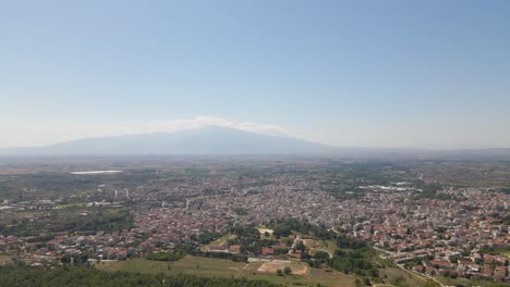 Aerial-drone-4k-clip-turning-and-revealing-the-valley-over-the-mount-of-Korilovos-in-the-area-of-Drama-in-Northern-Greece