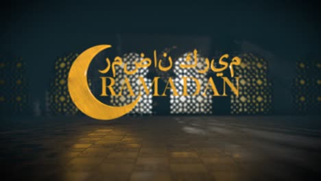 ramadan kareem islamic mosque window quran to muhammad greeting 3d title render