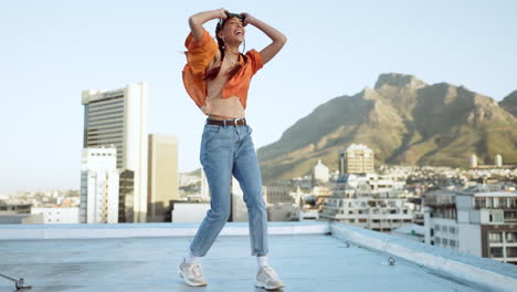 Woman,-dancer-and-rooftop-for-hip-hop
