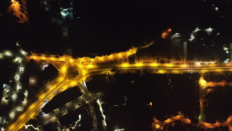 Carreteras-De-La-Ciudad-Por-La-Noche-Toma-Aérea-Superior-Montpellier-Francia