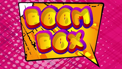 boom box. motion poster. 4k animated comic book word text