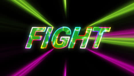 Animation-of-fight-text-over-neon-light-trails-on-black-background