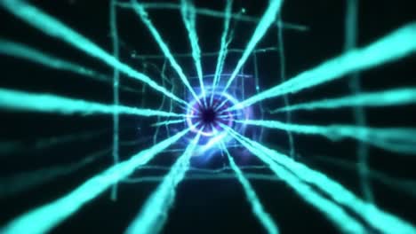a mesmerizing journey through a hypnotic tunnel of light, showcasing a vivid play of electric blue rays radiating towards the center in a striking visual experience