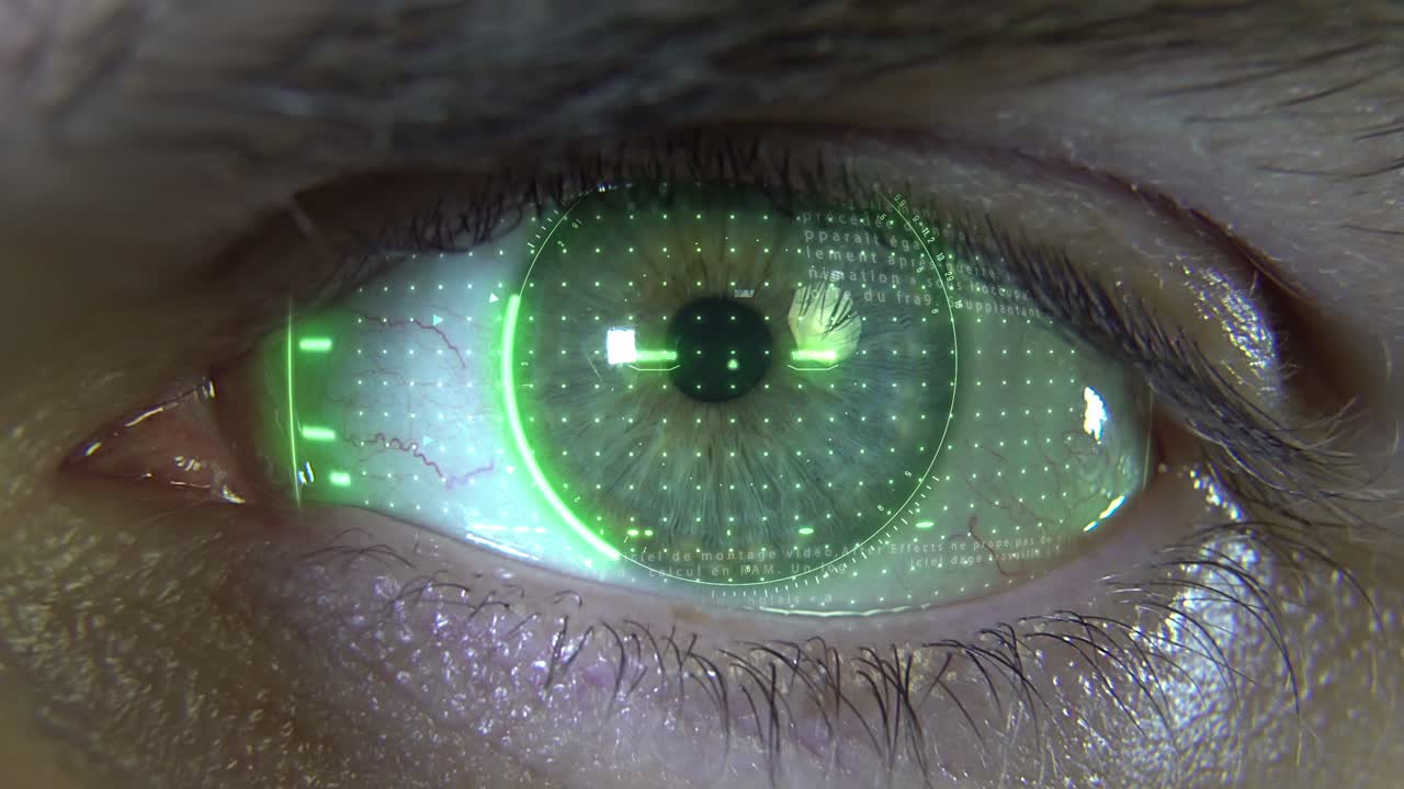 ojo de primer plano con holograma verde