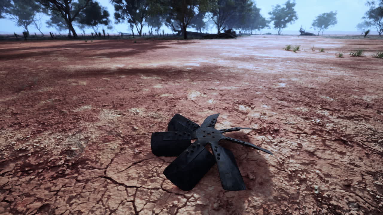 건조 한 아웃백 풍경 에서 부러진 팬 블레이드