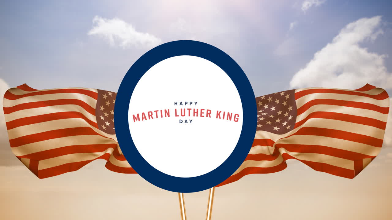 animación del feliz día de martin luther king texto sobre las banderas estadounidenses