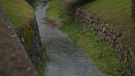 clear stream flowing between mossy stone walls in kumrovec, croatia