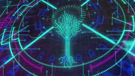 animación de pantalla digital y circuito integrado en espacio digital negro