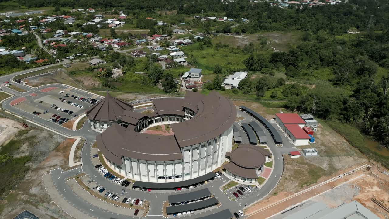 Aerial Drone View, Serian District Town ,Summer With Beautiful Green Trees,New Building And Water Park Lake, Water From The Mountain Sarawak,Borneo.