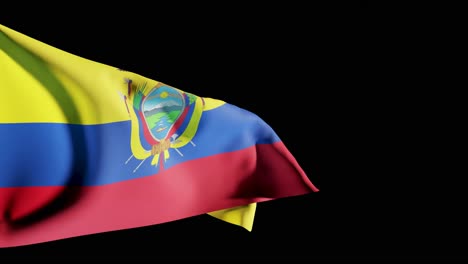 flag of ecuador with coat of arms flapping in breeze against black background