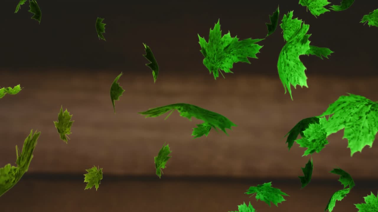 검은 바탕 위에 떠다니는 잎의 애니메이션