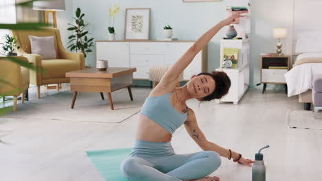 woman practicing yoga at home