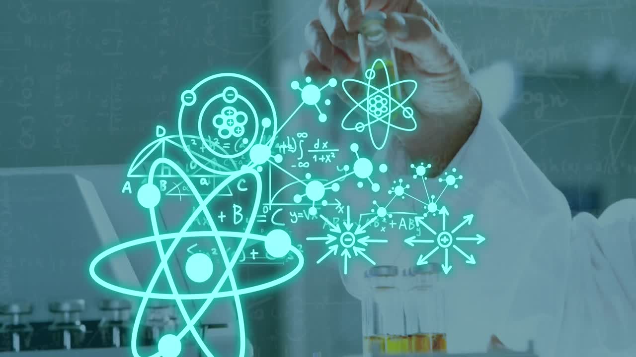 실험실에서 백인 남성 과학자에 대한 과학 데이터 처리의 애니메이션