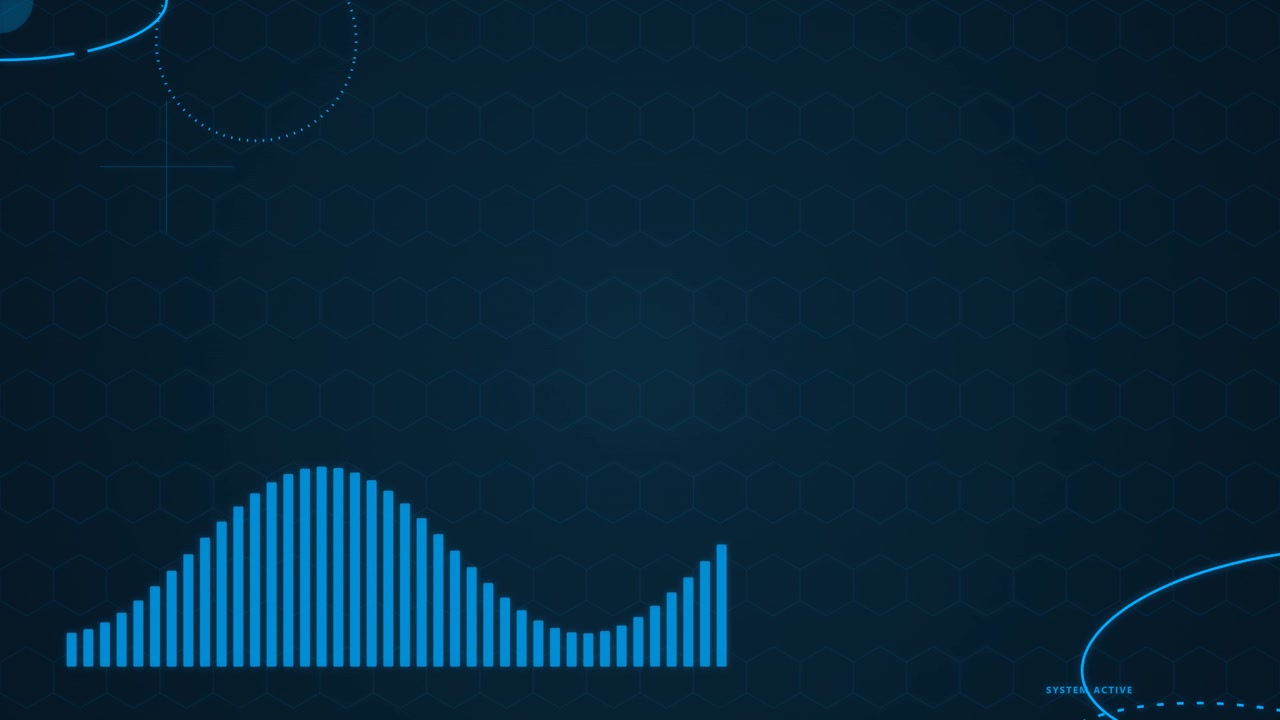 Digital Data Visualization with Animated Blue Waveform and Hexagonal Grid