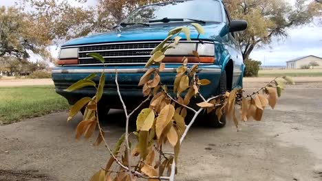 Blue-van-in-the-driveway-of-a-home-with-a-grass-yard-and-trees