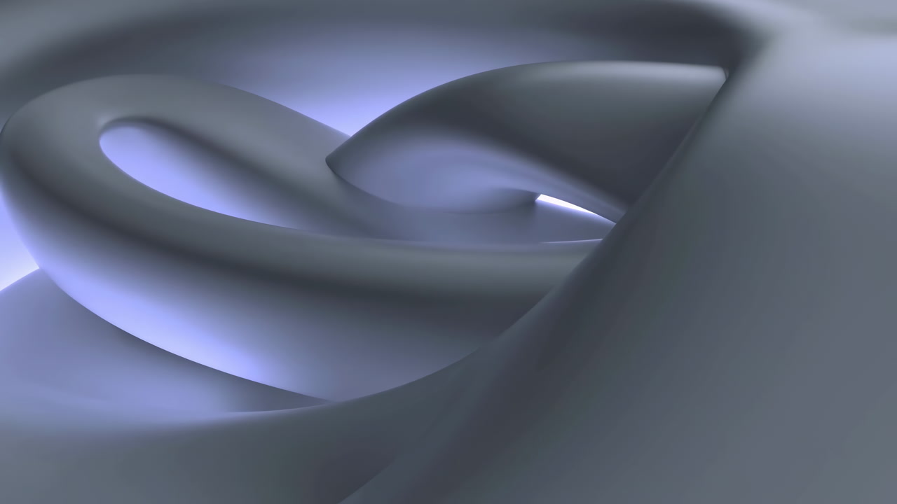 Smooth Metallic Loops With Violet Glow And Seamless Curves, Minimalist Abstract Sculpture Rendered In Soft