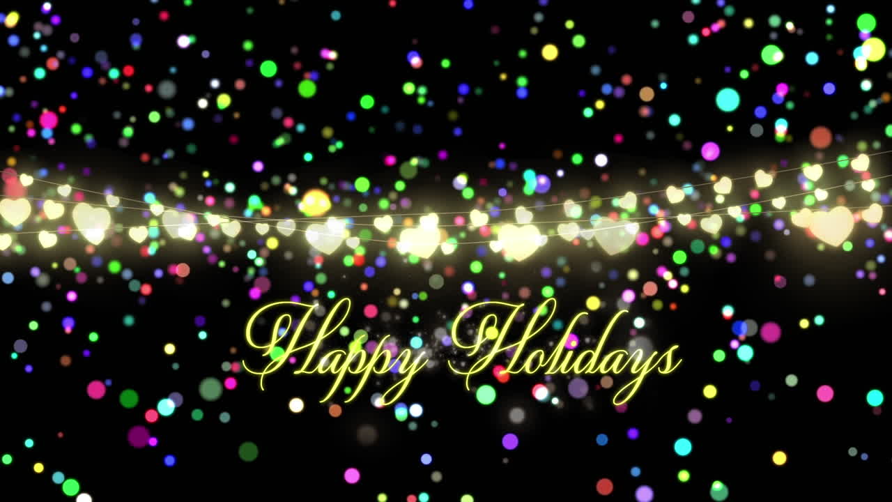 행복한 휴일 텍스트의 애니메이션 빛 반점 위에