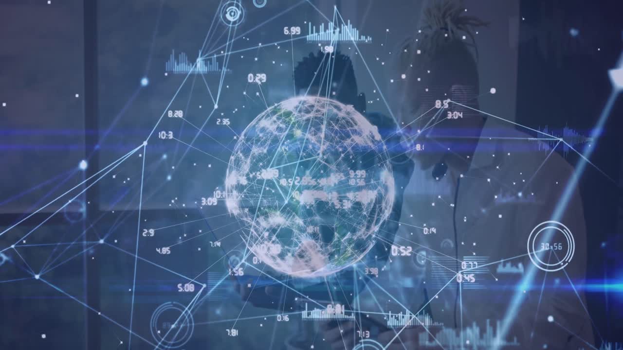 두 명의 다양한 사업가들에 대한 연결 네트워크와 세계관의 애니메이션