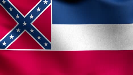 bucle sin costura 4k vdo. bandera del estado de mississippi en los estados unidos de américa, estados unidos, soplando en el viento aislado. diseño abstracto patriótico oficial. ilustración de renderización 3d del símbolo de señal ondulante.