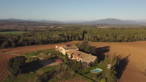 aerial dron of a typical cottage in the north of of spain