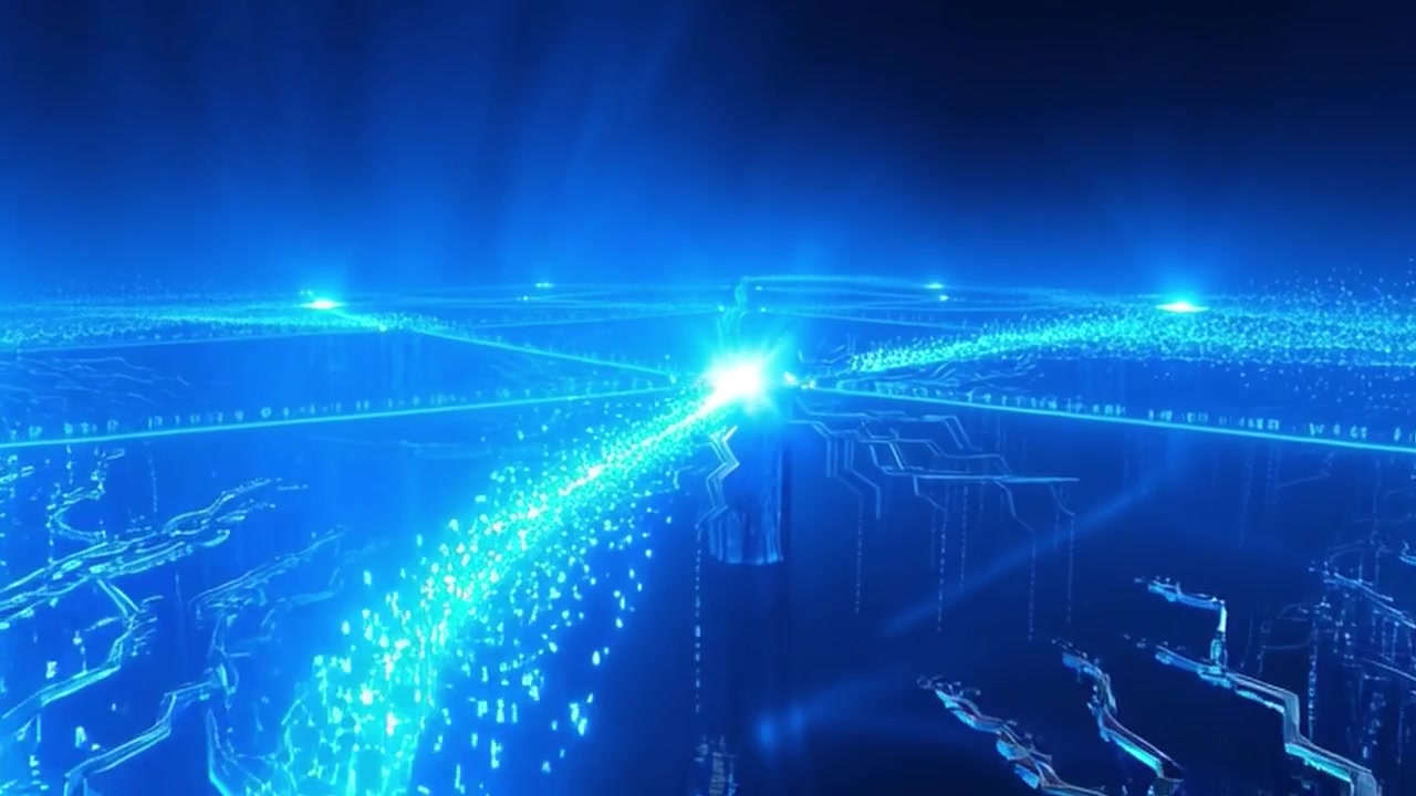 Digital Data Flow Through a Futuristic Circuit Board Network