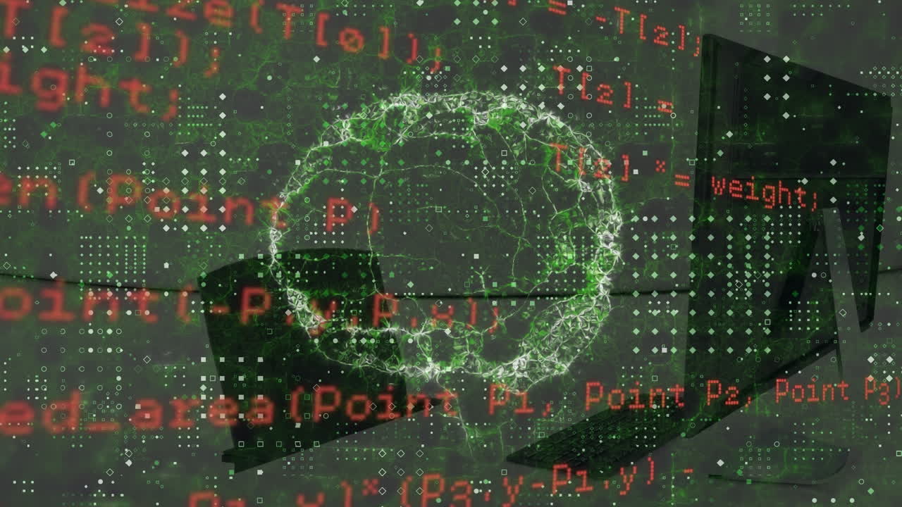 animación del procesamiento de datos y cerebro digital sobre la oficina