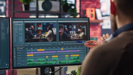 video editors team working with ai chatbot and montage maker software