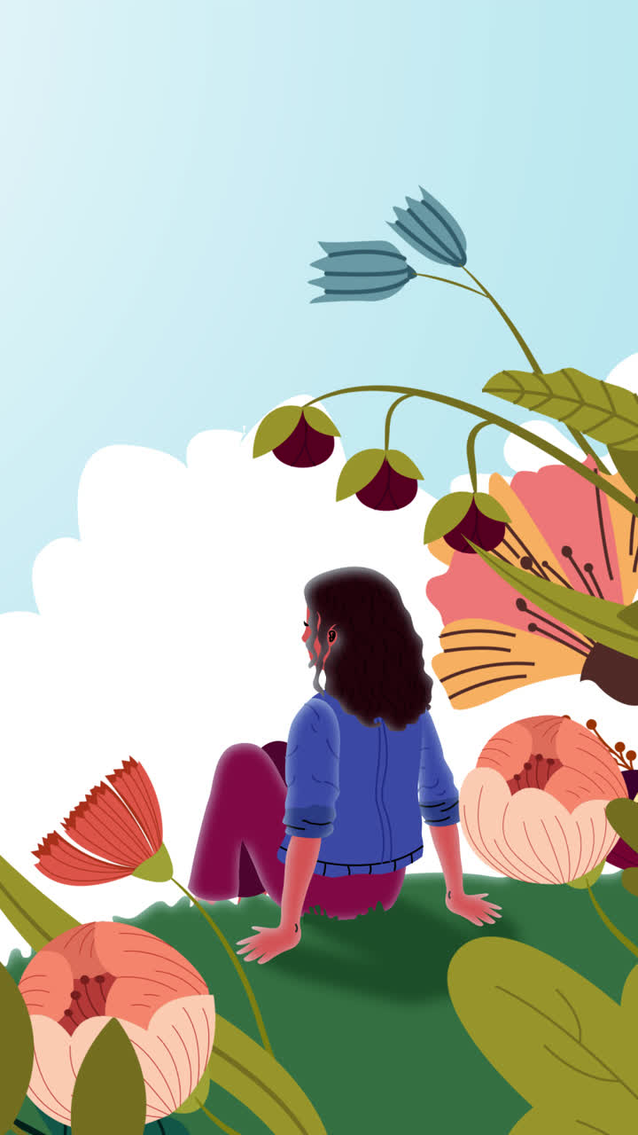 Woman Sitting in a Flower Garden