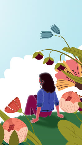 woman sitting in a flower garden