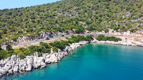 beautiful rocky cove alongside a coastal road in finike turkey near the mediterranean sea on a sunny summer day