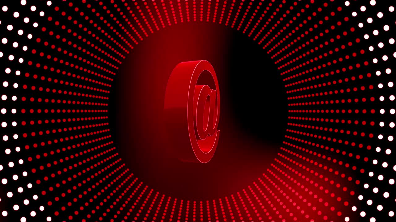 4k에서 추상적인 모션 배경 - 실린더 모양으로 배열된 색과 빨간색의 점들의 박동하는 반지에서 표지판에서 회전하는 기술 및 자동화 개념