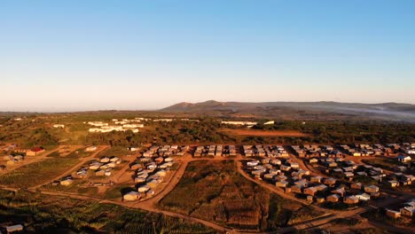 Settlement-in-Africa,-Malawi,-Refugee-Camp-in-Dzaleka,-Aerial-Drone-View