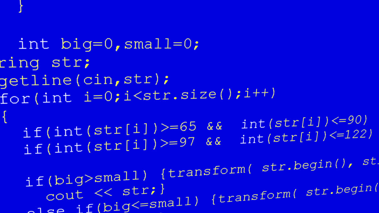 Source code on the monitor screen. Source code