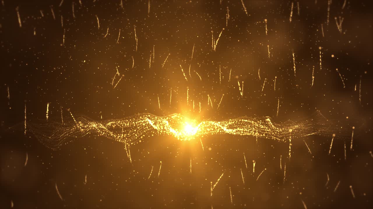 4k floating wave moving lines seamless loop dark golden background particles shimmering waves drapes