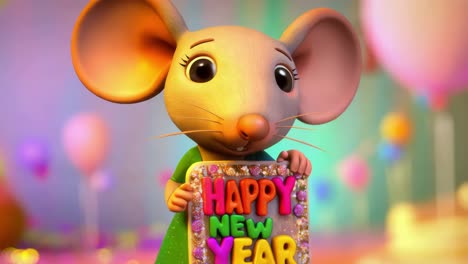 cute cartoon mouse wishing happy new year