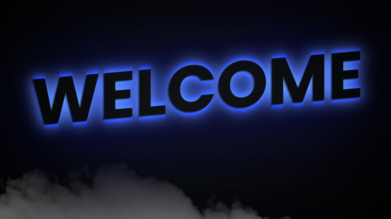 Animation of welcome text over smoke