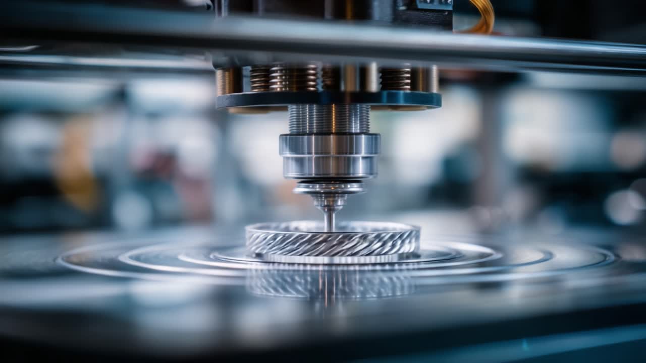 Precision Machining in Action: A Close-Up of a CNC Machine Tool Engaging with a Metal Workpiece, Showcasing the Advanced Manufacturing Process and Detail Work